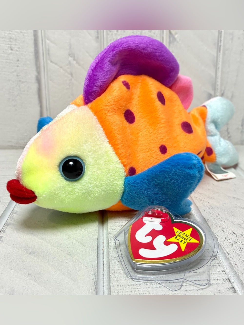Ty Beanie Baby Lips Fish Tie Dye Multicolored W/Spots Bean Plush Vintage 1999